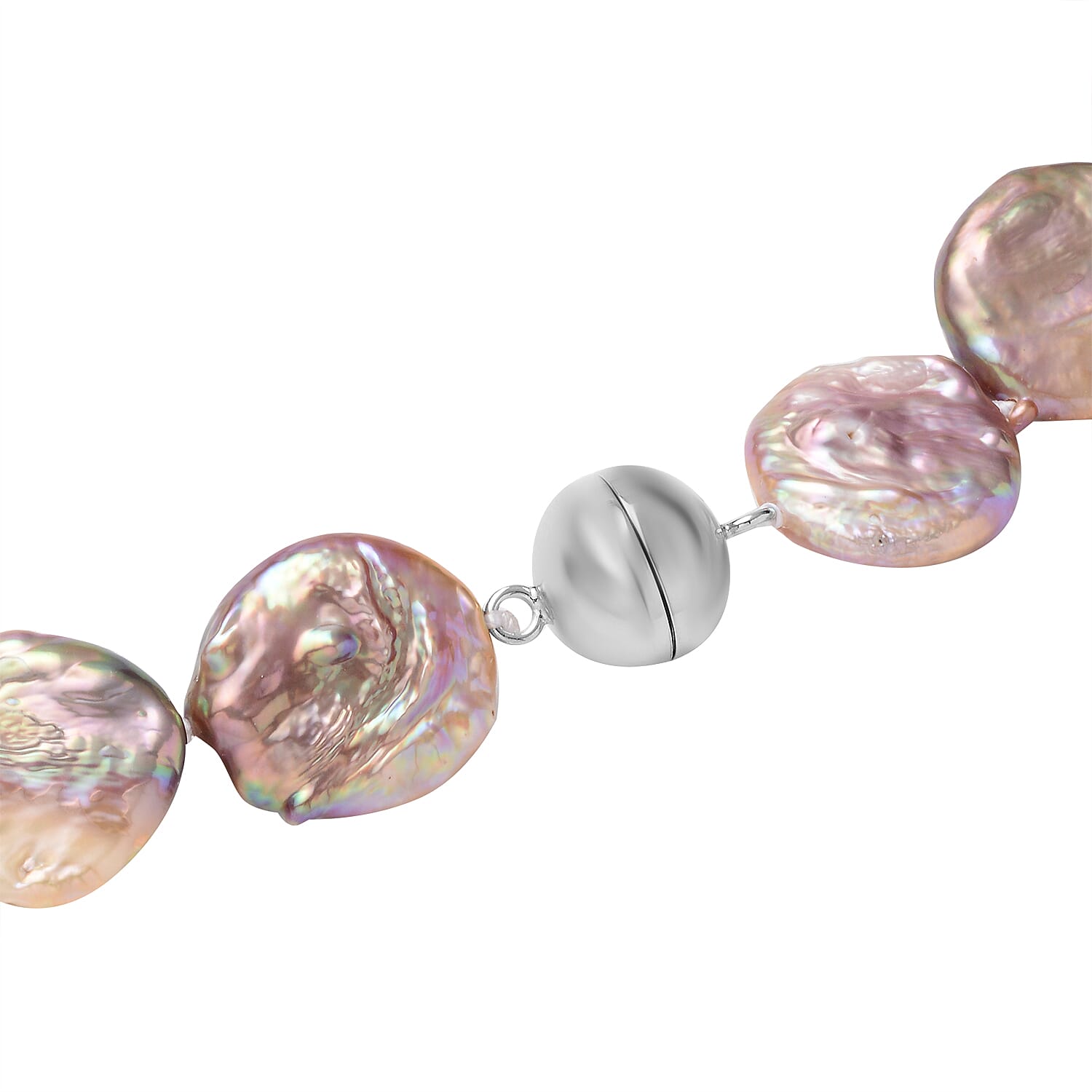 Natural Purple Organic Shape Pearl Necklace 20 Inches in Rhodium Over Sterling Silver with Magnetic Clasp