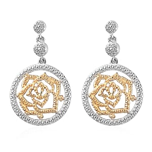 Karis Diamond Accent Floral Circle Dangle Earrings in 18K Yellow Gold Plated and Platinum Bond