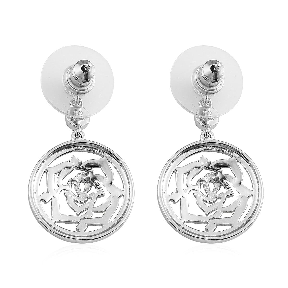 Karis Diamond Accent Floral Circle Dangle Earrings in 18K Yellow Gold Plated and Platinum Bond image number 3