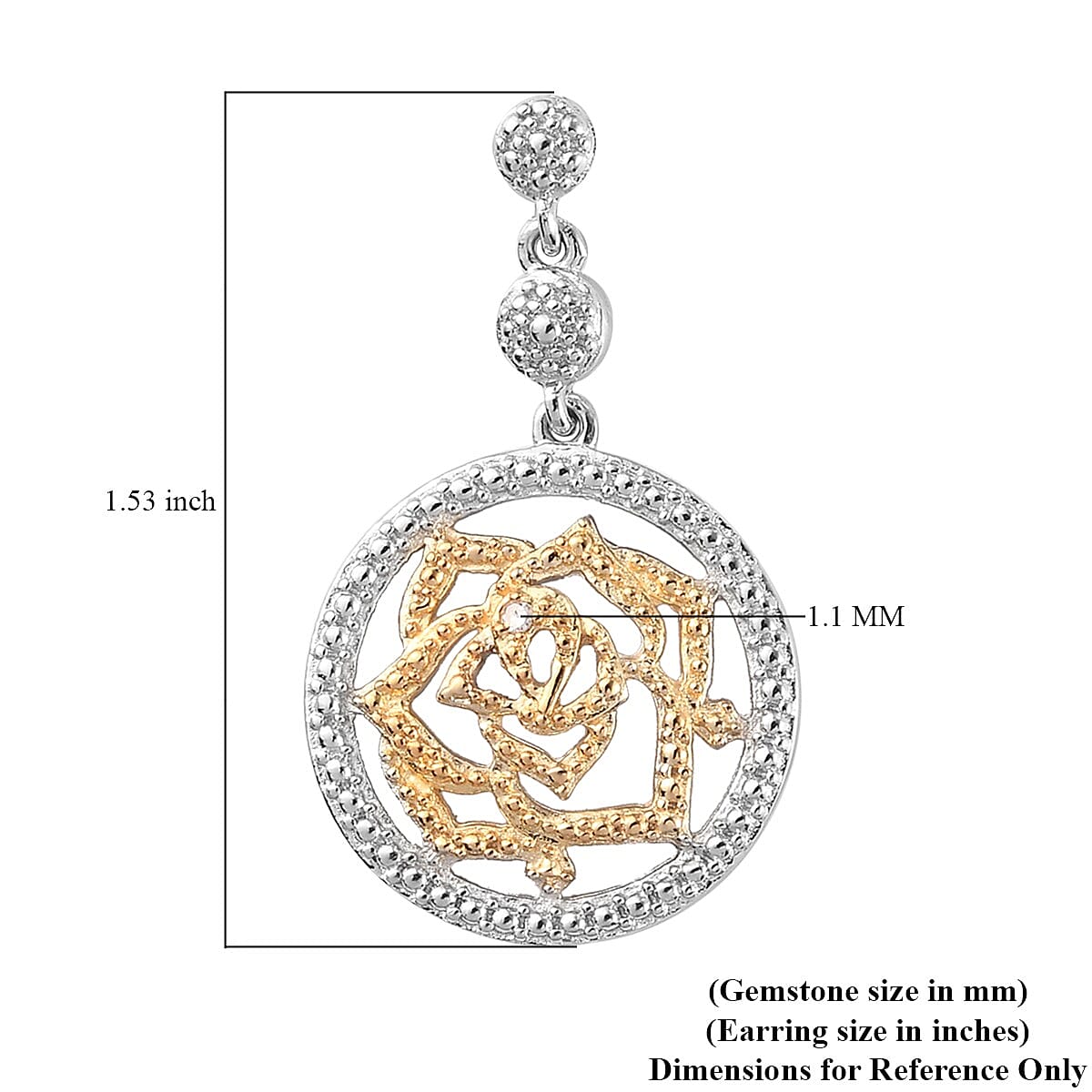 Karis Diamond Accent Floral Circle Dangle Earrings in 18K Yellow Gold Plated and Platinum Bond