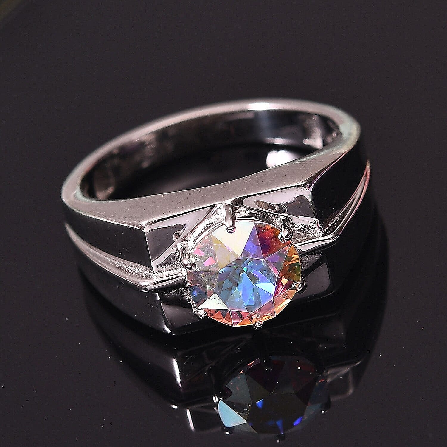 Karis Aurora Borealis Crystal Men's Ring in Platinum Bond (Size 14.0)