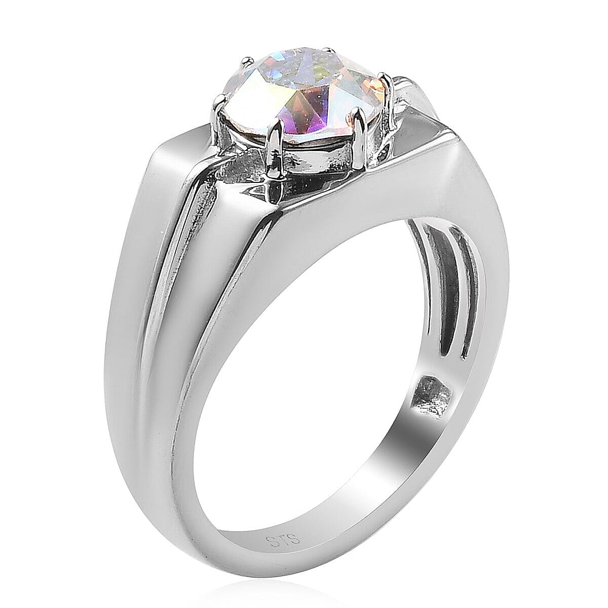 Karis Aurora Borealis Crystal Men's Ring in Platinum Bond (Size 14.0)