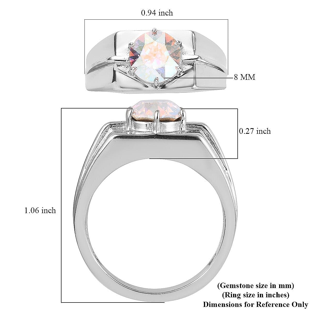 Karis Aurora Borealis Crystal Men's Ring in Platinum Bond (Size 14.0)