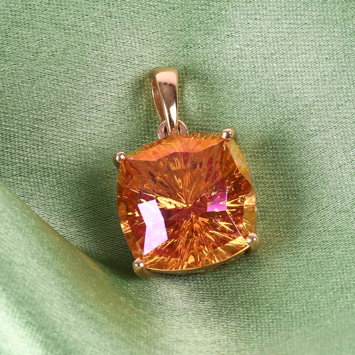 Astral Pink Crystal Solitaire Pendant in Bronze image number 1