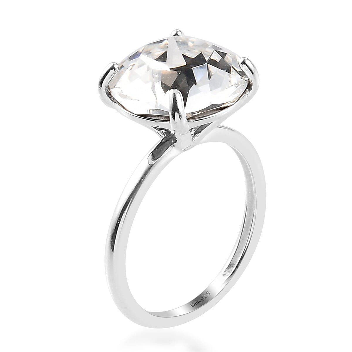 White Crystal Solitaire Ring in Sterling Silver (Size 10.0)