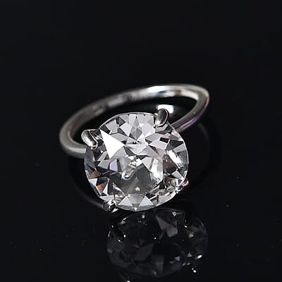 White Crystal Solitaire Ring in Sterling Silver (Size 7.0)