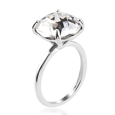 White Crystal Solitaire Ring in Sterling Silver (Size 7.0)