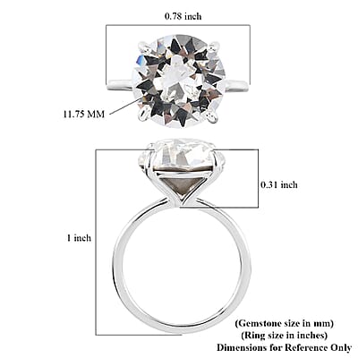 White Crystal Solitaire Ring in Sterling Silver (Size 7.0)