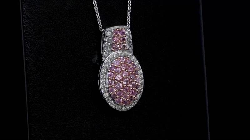 Madagascar Pink Sapphire and Natural White Zircon Cocktail Pendant Necklace 20 Inches in Platinum Over Sterling Silver 1.50 ctw