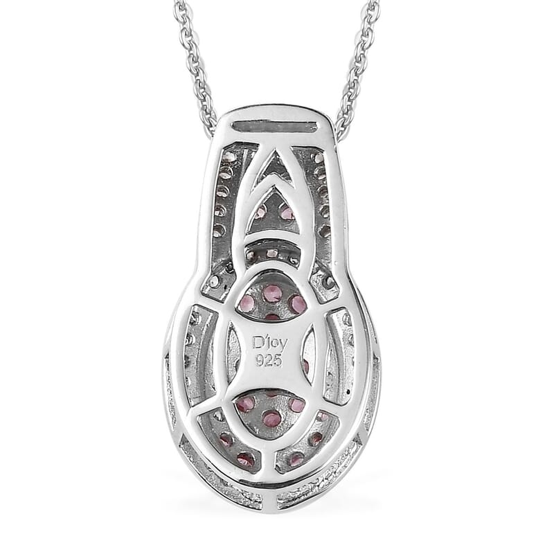 Madagascar Pink Sapphire and White Zircon Cocktail Pendant Necklace 18 Inches in Platinum Over Sterling Silver 1.35 ctw