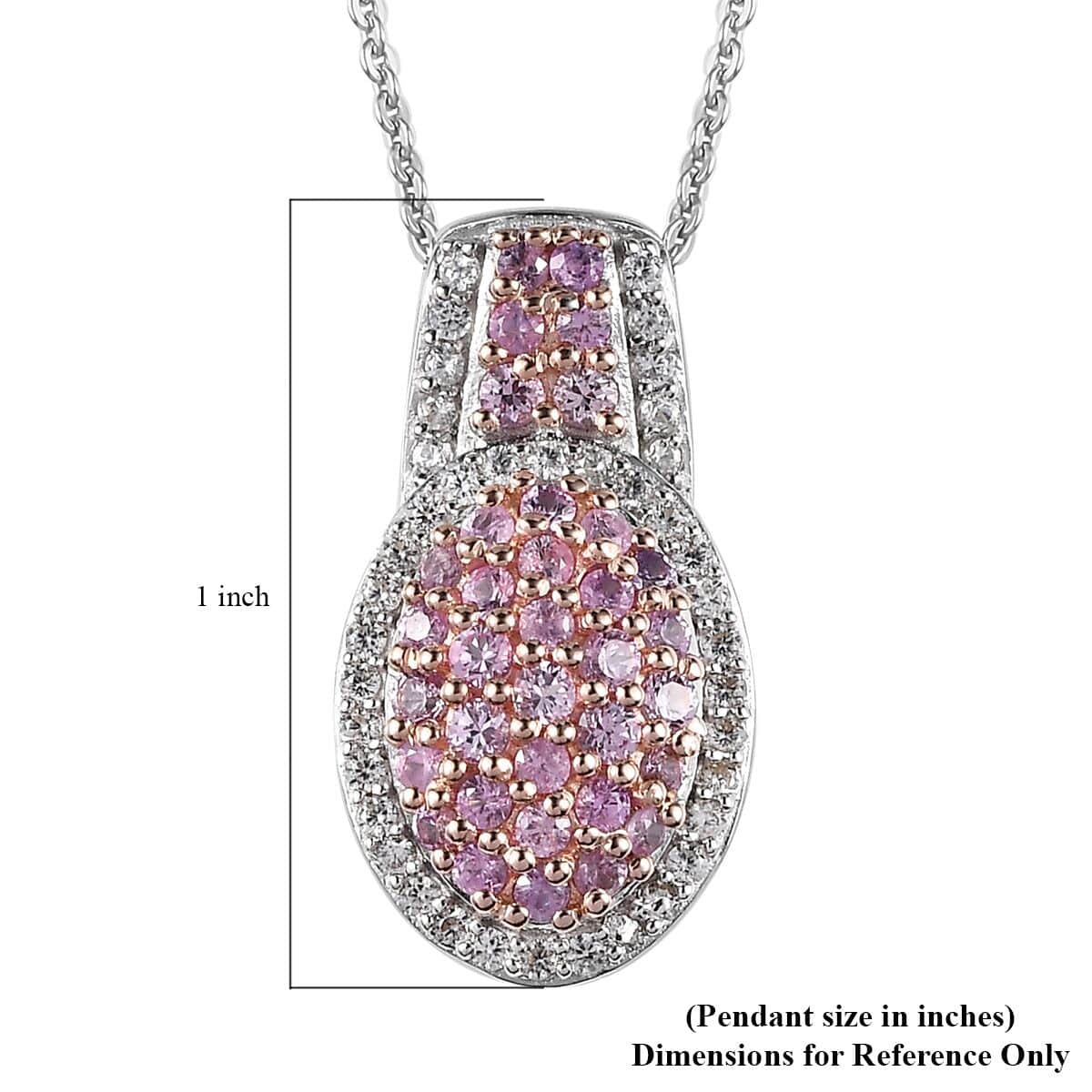 Madagascar Pink Sapphire and Natural White Zircon Cocktail Pendant Necklace 20 Inches in Platinum Over Sterling Silver 1.50 ctw image number 5
