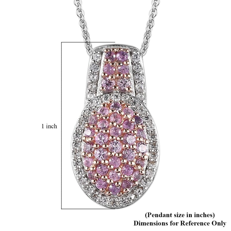 Madagascar Pink Sapphire and White Zircon Cocktail Pendant Necklace 18 Inches in Platinum Over Sterling Silver 1.35 ctw
