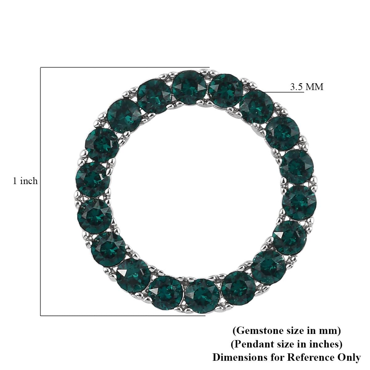 Karis Emerald Color Crystal Circle Pendant in Platinum Bond image number 3