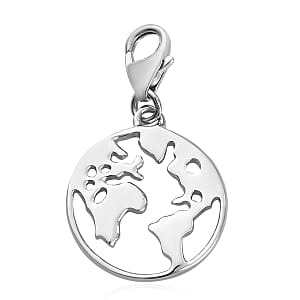 Globe World Map Platinum Over Sterling Silver Charm