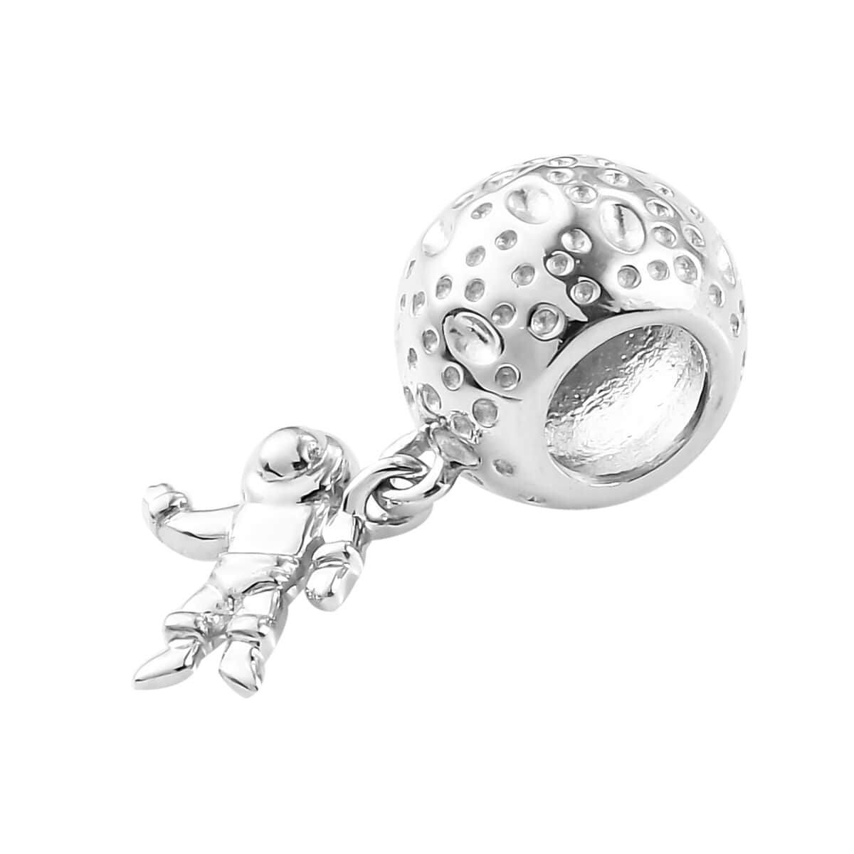 Astronaut and Moon Charm in Platinum Over Sterling Silver 2.70 Grams image number 3
