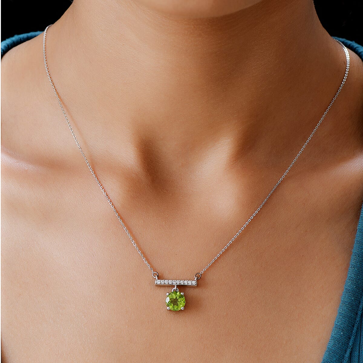 Peridot and Zircon Fancy Necklace 18 Inches in Platinum Over Sterling Silver 2.30 ctw image number 1