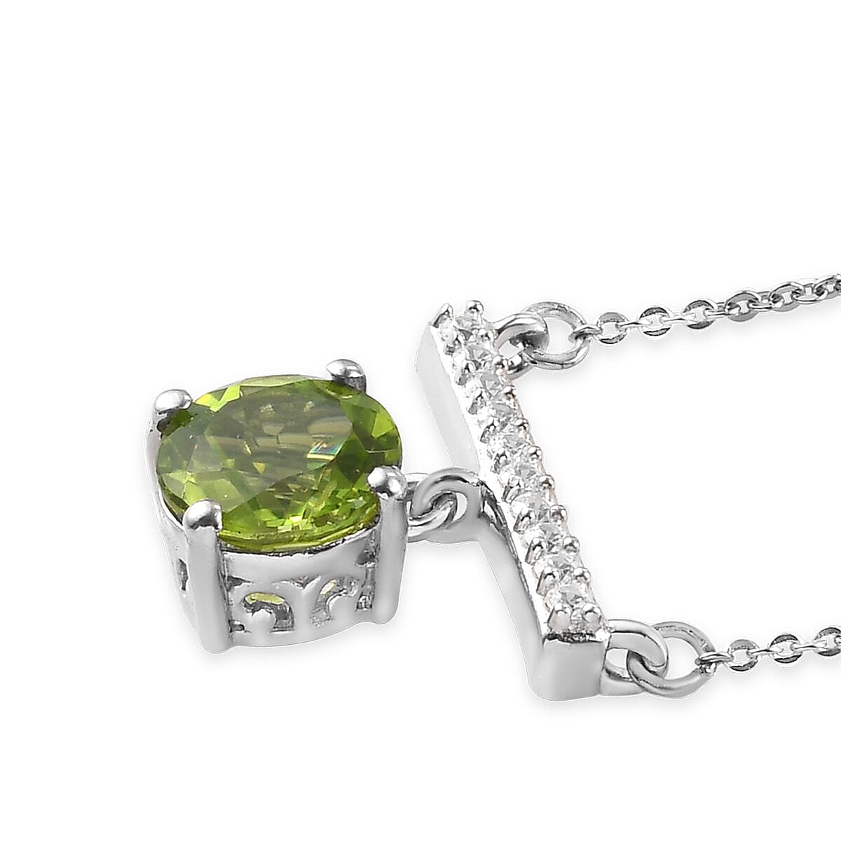 Peridot and Zircon Fancy Necklace 18 Inches in Platinum Over Sterling Silver 2.30 ctw image number 2