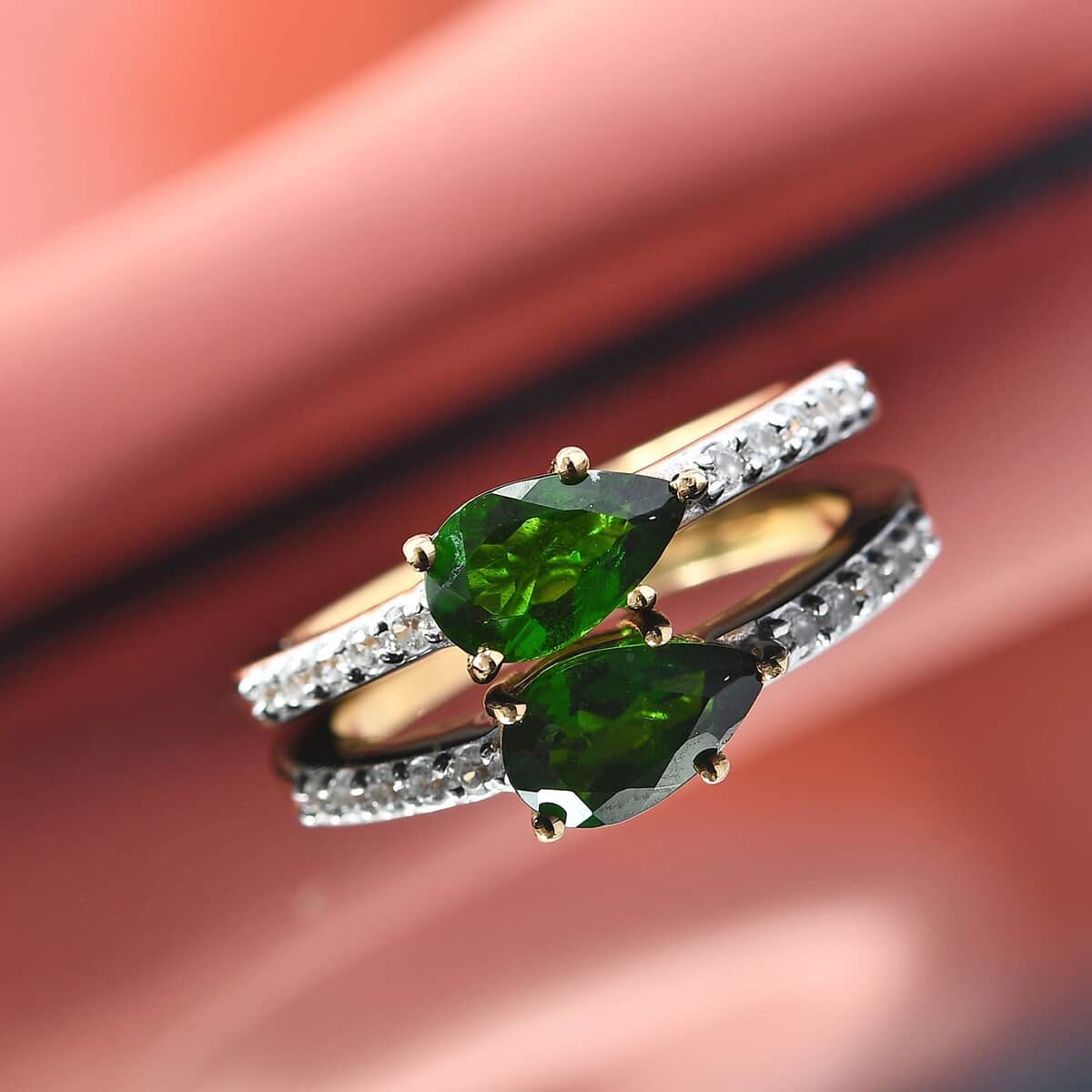 Premium Chrome Diopside and White Zircon Ring in Vermeil Yellow Gold Over Sterling Silver 1.10 ctw image number 1
