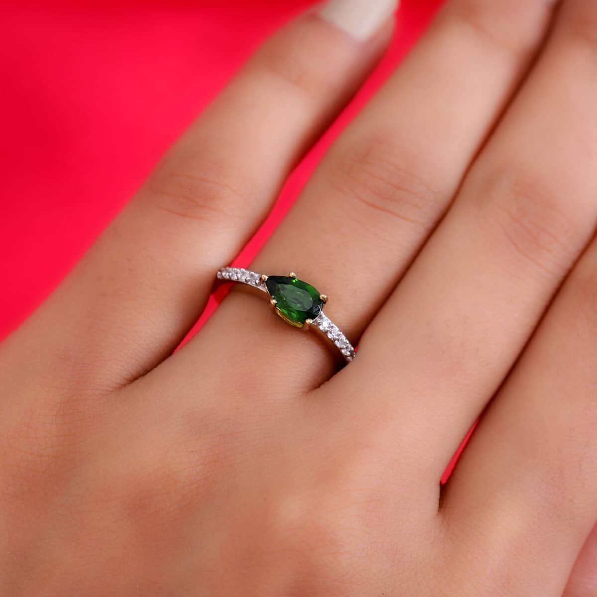 Premium Chrome Diopside and White Zircon Ring in Vermeil Yellow Gold Over Sterling Silver 1.10 ctw image number 2