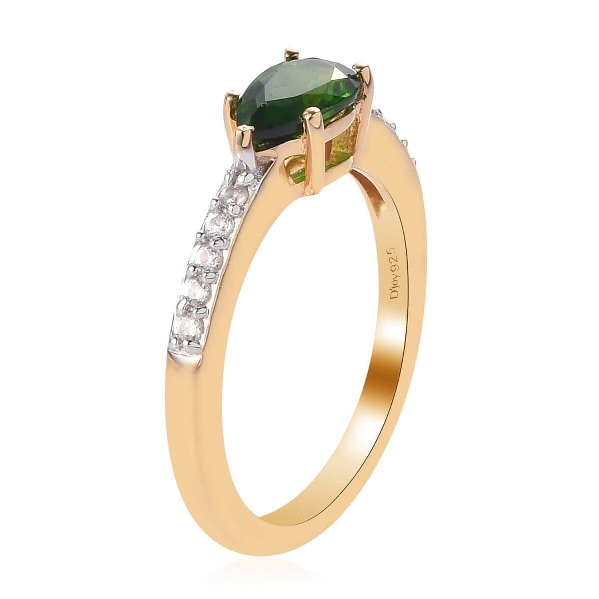 Premium Chrome Diopside and White Zircon Ring in Vermeil Yellow Gold Over Sterling Silver 1.10 ctw image number 3