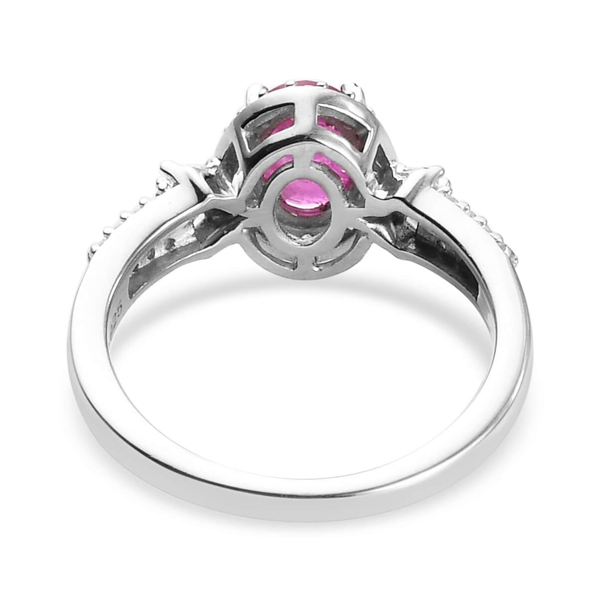 Premium Niassa Ruby (FF) and Diamond Halo Ring in Platinum Over Sterling Silver (Size 6.0) 1.15 ctw image number 4