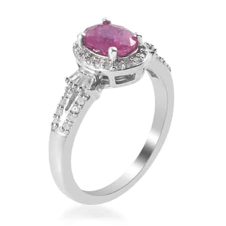 Premium Niassa Ruby (FF) and Diamond Halo Ring in Platinum Over Sterling Silver (Size 7.0) 1.15 ctw image number 3