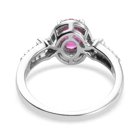 Premium Niassa Ruby (FF) and Diamond Halo Ring in Platinum Over Sterling Silver (Size 7.0) 1.15 ctw image number 4