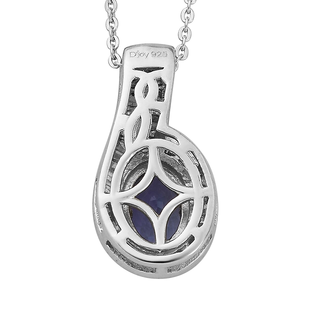 Tanzanite and Diamond Pendant Necklace 20 Inches in Platinum Over Sterling Silver