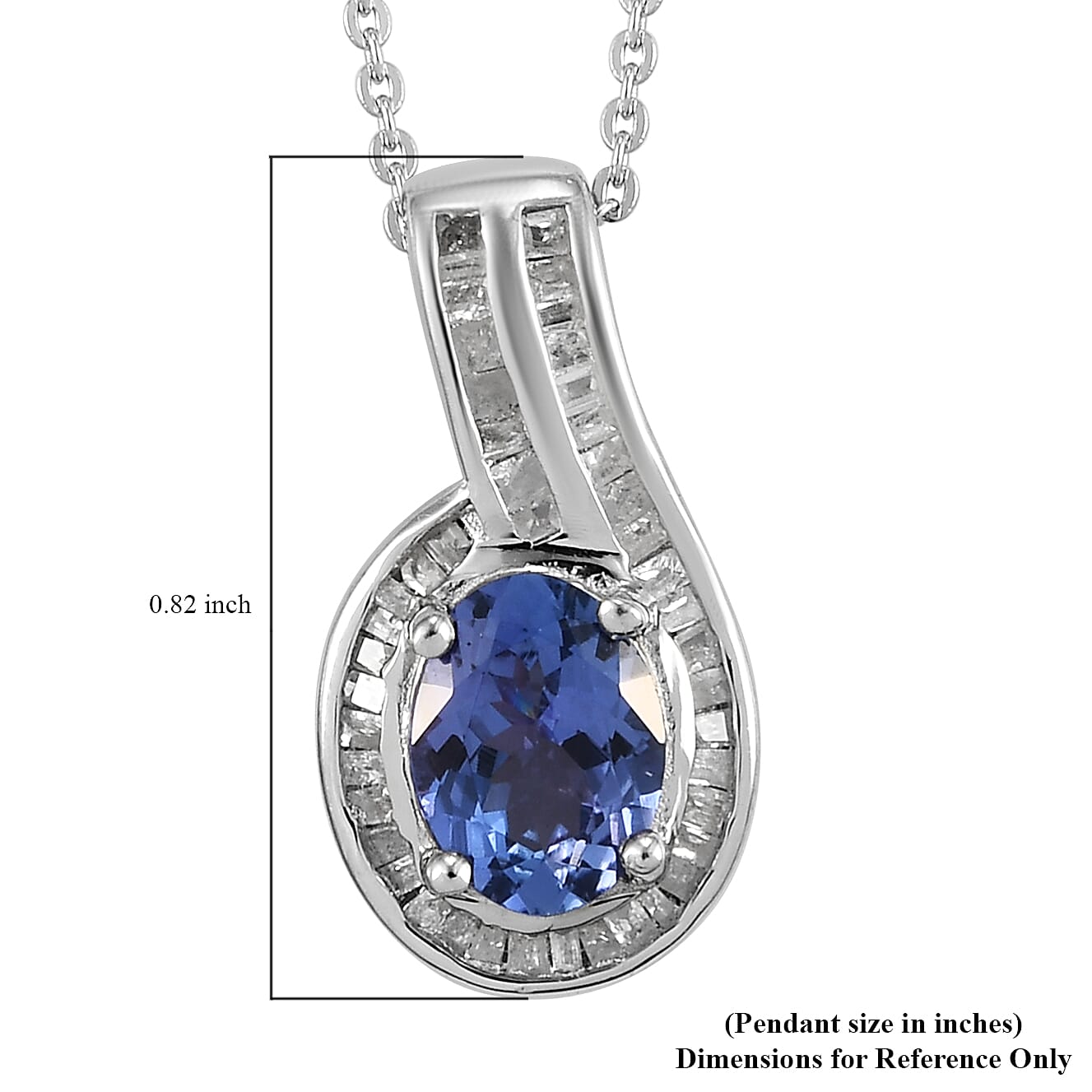 Tanzanite and Diamond Pendant Necklace 20 Inches in Platinum Over Sterling Silver