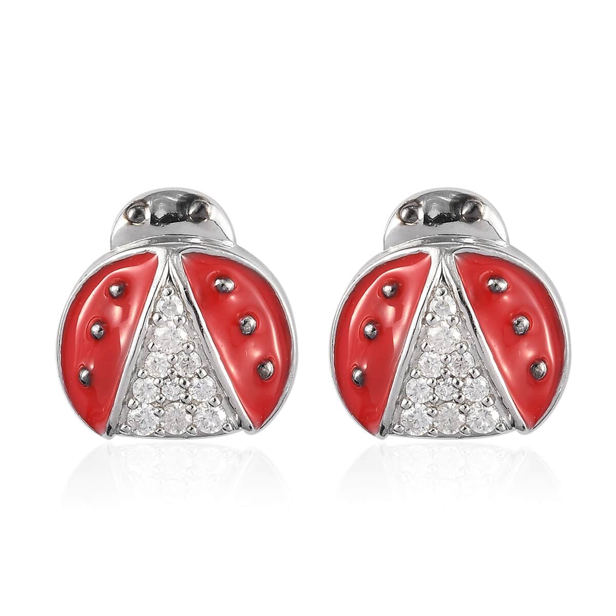 GP Italian Garden Collection Moissanite VS EF and Enameled Ladybug Stud Earrings in Platinum Over Sterling Silver 0.40 ctw image number 0
