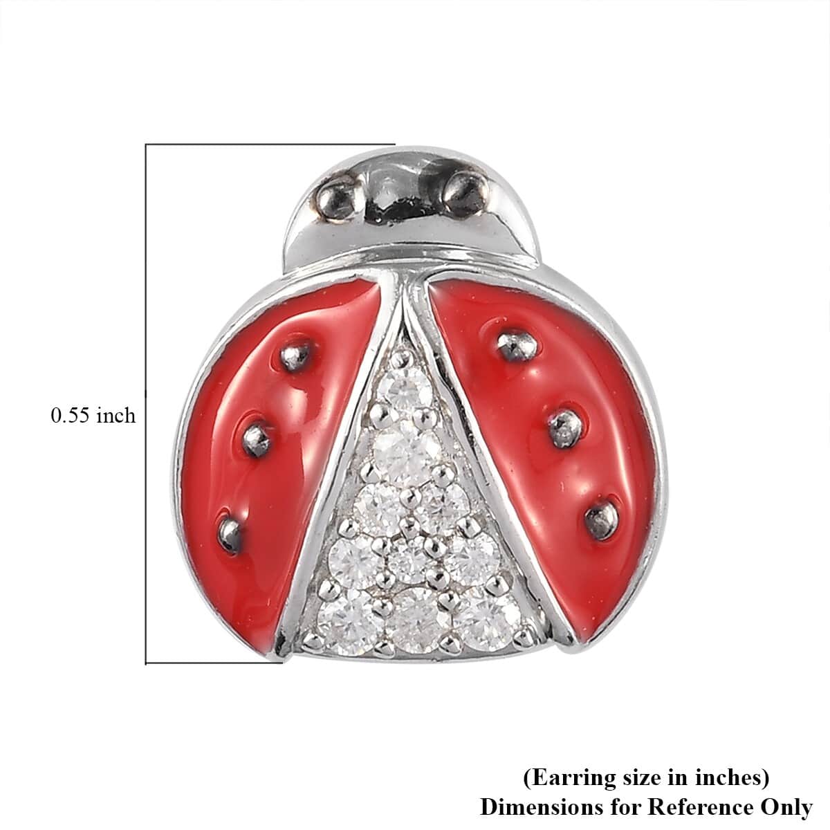 GP Italian Garden Collection Moissanite VS EF and Enameled Ladybug Stud Earrings in Platinum Over Sterling Silver 0.40 ctw image number 4