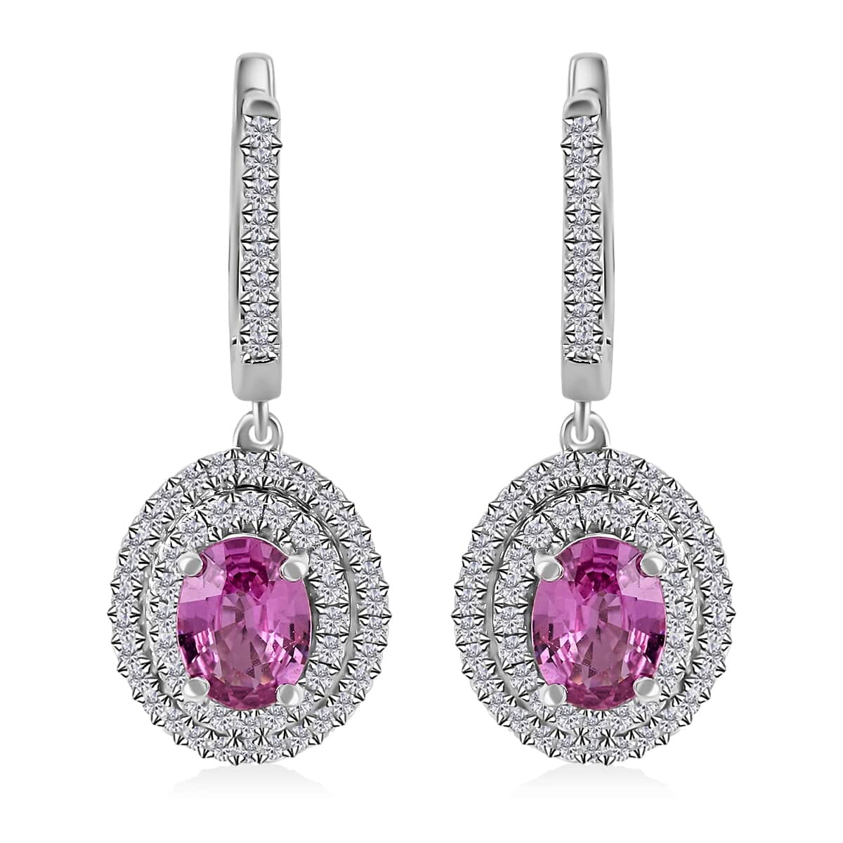Appraised ILIANA 18K White Gold AAA Madagascar Pink Sapphire and G-H SI Diamond Earrings 5.20 Grams 2.40 ctw image number 0