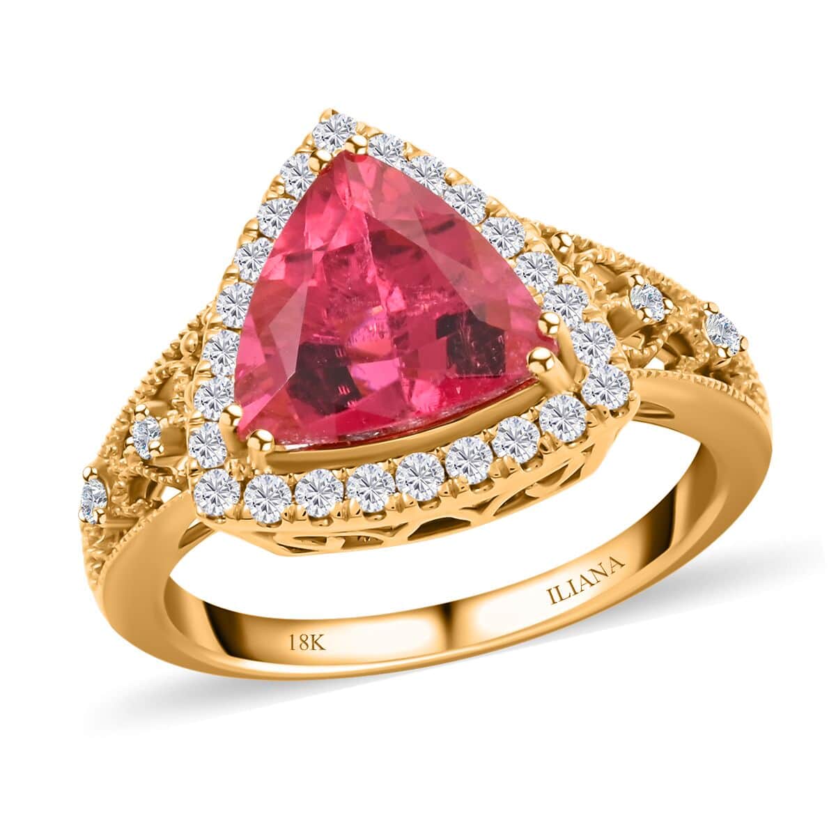 Iliana 18K Yellow Gold AAA Ouro Fino Rubellite and G-H SI Diamond Ring (Size 7.0) 5.20 Grams 2.75 ctw image number 0