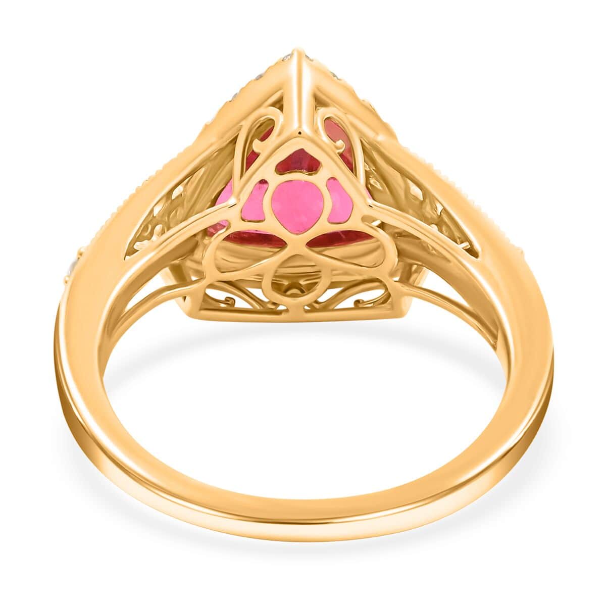 ILIANA 18K Yellow Gold AAA Ouro Fino Rubellite and G-H SI Diamond Ring 5.20 Grams 2.75 ctw image number 4