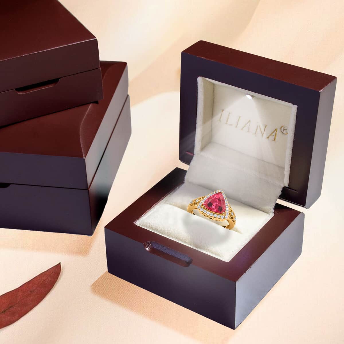 ILIANA 18K Yellow Gold AAA Ouro Fino Rubellite and G-H SI Diamond Ring 5.20 Grams 2.75 ctw image number 6