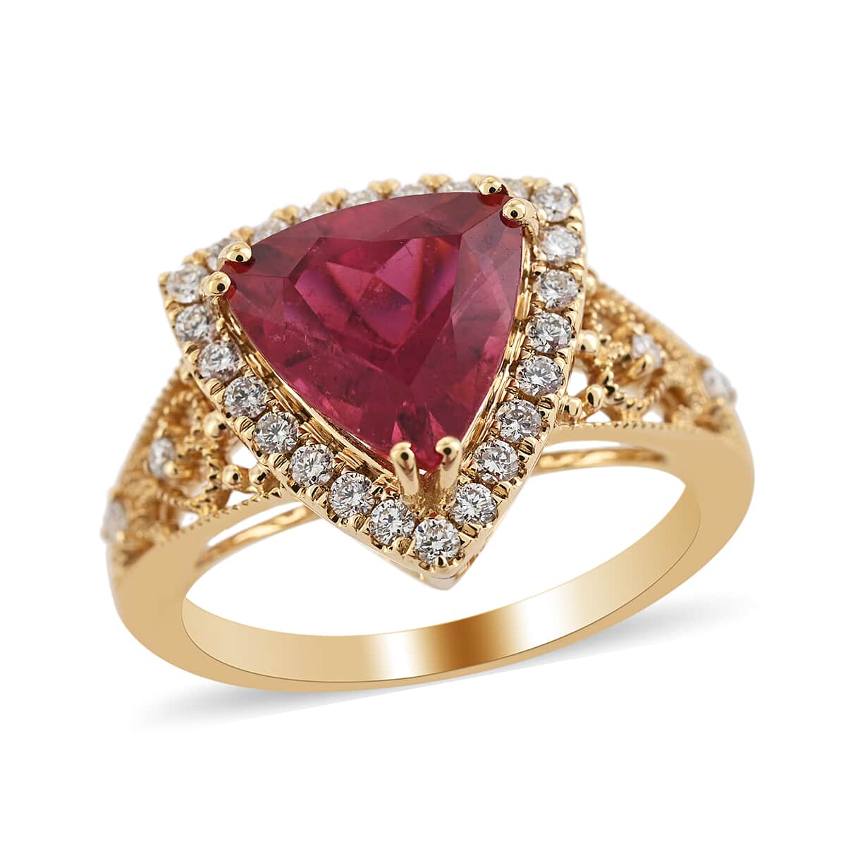 Iliana 18K Yellow Gold AAA Ouro Fino Rubellite and G-H SI Diamond Ring (Size 8.0) 5.20 Grams 2.75 ctw image number 0