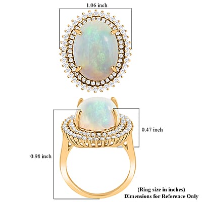 Iliana 18K Yellow Gold AAA Ethiopian Welo Opal and G-H SI Diamond Double Halo Ring (Size 6.0) 7.80 Grams 7.25 ctw