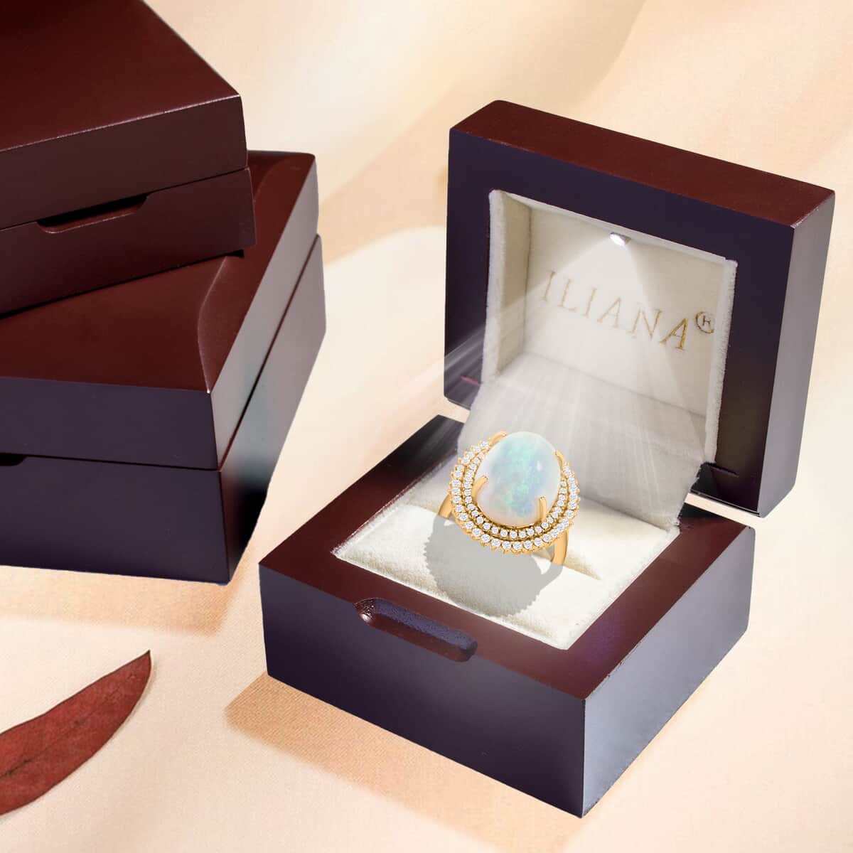 Iliana 18K Yellow Gold AAA Ethiopian Welo Opal and G-H SI Diamond Double Halo Ring (Size 6.0) 7.80 Grams 7.25 ctw image number 6