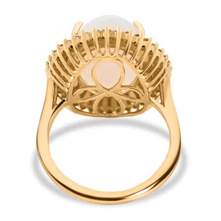 Iliana 18K Yellow Gold AAA Ethiopian Welo Opal and G-H SI Diamond Double Halo Ring (Size 7.0) 7.80 Grams 7.25 ctw image number 3
