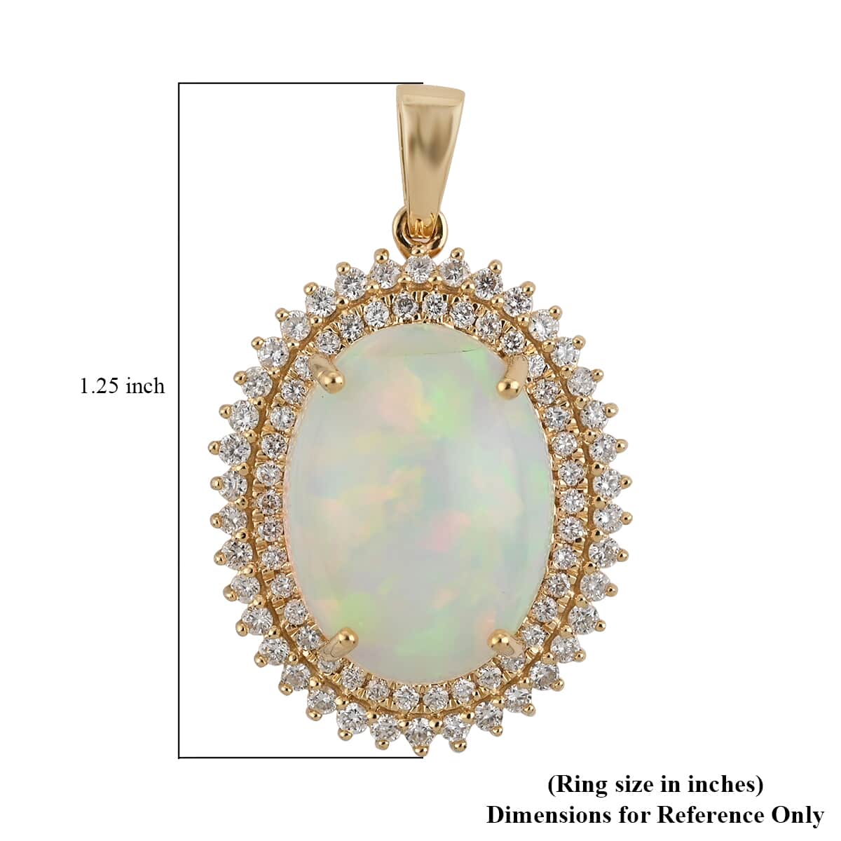 Appraised Iliana 18K Yellow Gold AAA Ethiopian Welo Opal and G-H SI Diamond Double Halo Pendant 5.70 Grams 7.25 ctw image number 2