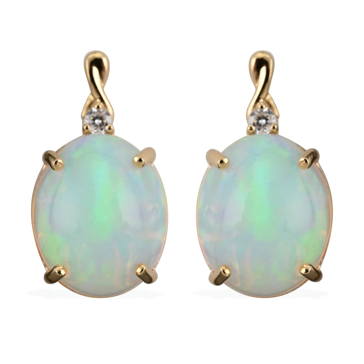 Certified & Appraised ILIANA 18K Yellow Gold AAA Ethiopian Welo Opal and G-H SI Diamond Earrings 6 Grams 6.15 ctw image number 0