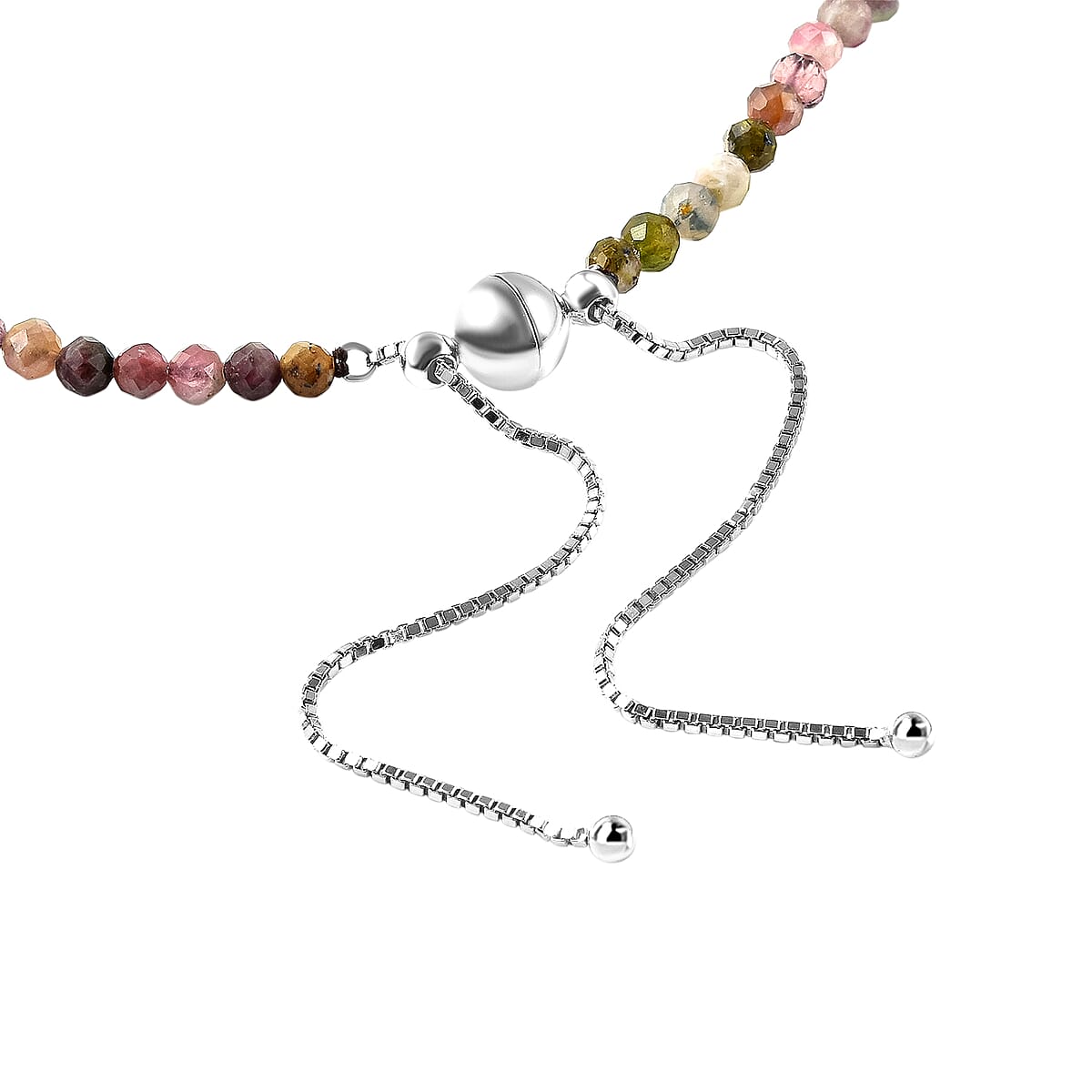 Multi-color Tourmaline Necklace, Tahitian Cultured Pearl Necklace, Rhodium Over Sterling Silver Necklace, Bolo Necklace, 18-22 Inch Adjustable Necklace 54.50 ctw image number 4
