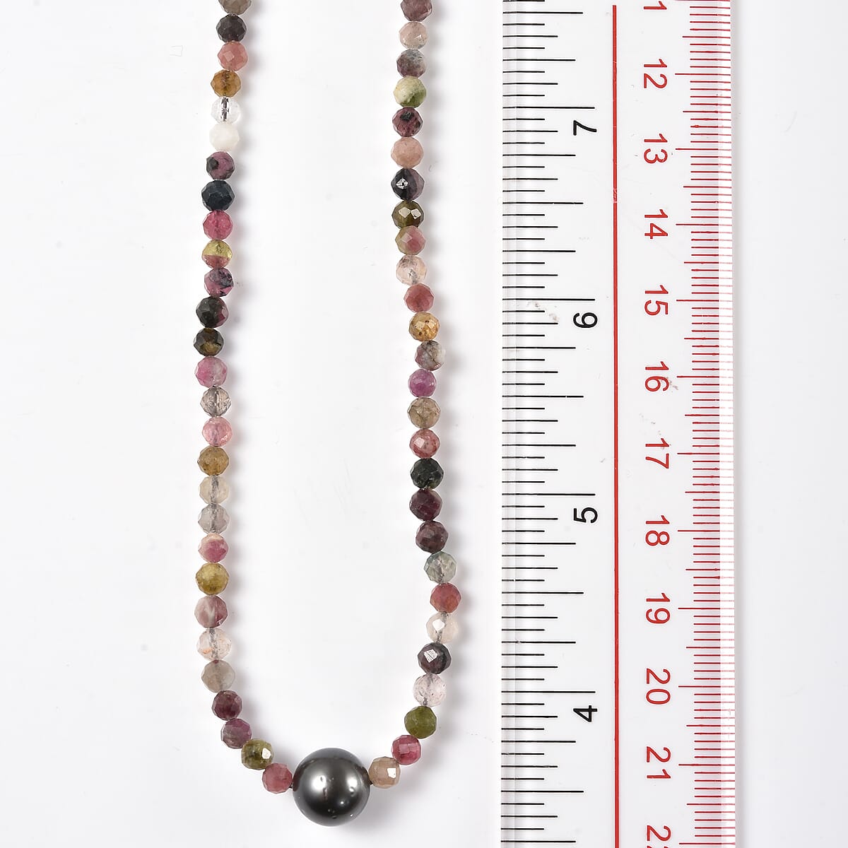 Multi-color Tourmaline Necklace, Tahitian Cultured Pearl Necklace, Rhodium Over Sterling Silver Necklace, Bolo Necklace, 18-22 Inch Adjustable Necklace 54.50 ctw image number 5