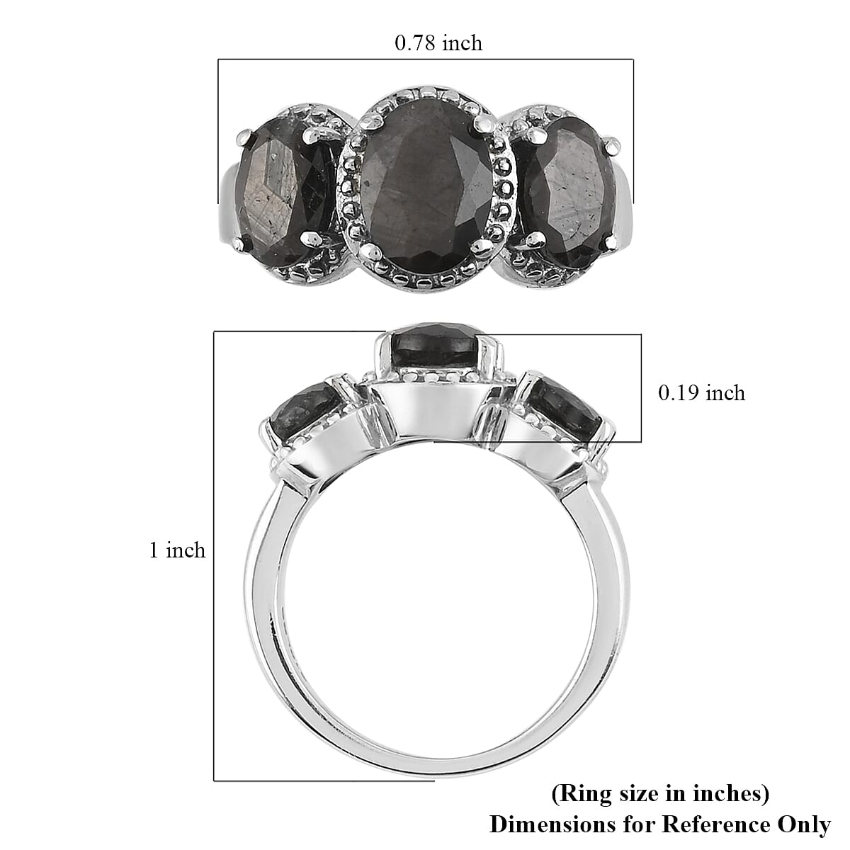 Natural Silver Sapphire 3 Stone Ring in Stainless Steel (Size 7.0) 3.65 ctw image number 3