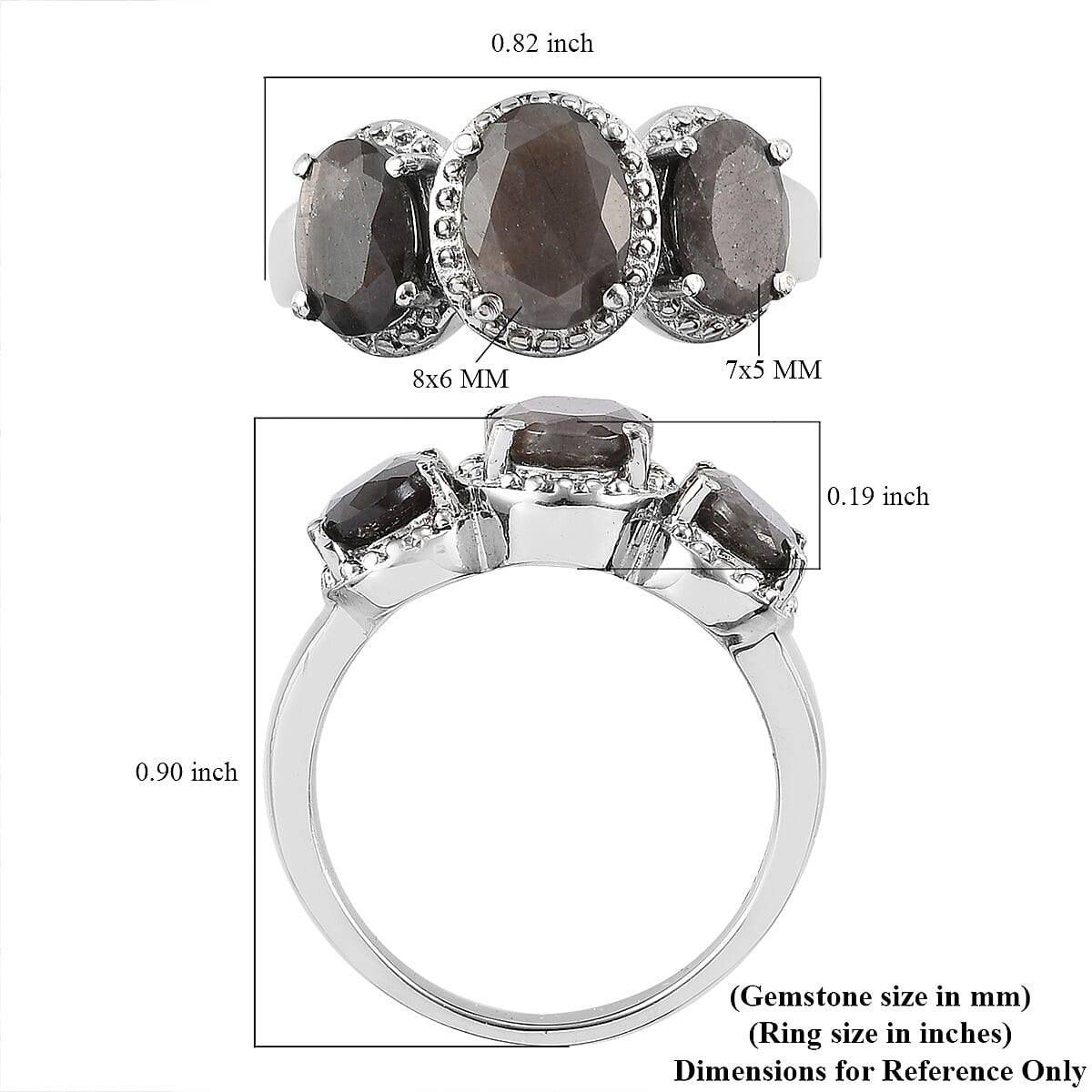 Natural Silver Sapphire 3 Stone Ring in Stainless Steel (Size 7.0) 3.65 ctw image number 5