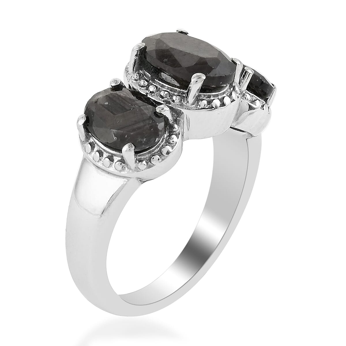 Silver Sapphire 3 Stone Ring in Stainless Steel (Size 9.0) 3.65 ctw image number 2