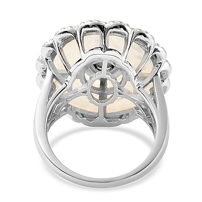 Natural Chrome Diopside and White Mother Of Pearl Daisy Flower Inspired Ring in Rhodium Over Sterling Silver (Size 7.0) 0.75 ctw