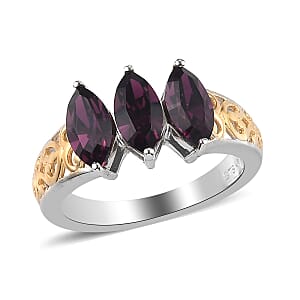 Karis Purple Crystal 3 Stone Ring in 18K YG Plated & Platinum Bond (Size 7.0)