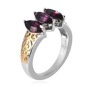 Karis Purple Crystal 3 Stone Ring in 18K YG Plated & Platinum Bond (Size 7.0)