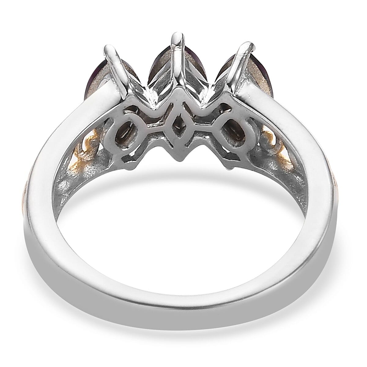Karis Purple Crystal 3 Stone Ring in 18K YG Plated & Platinum Bond (Size 7.0) image number 4
